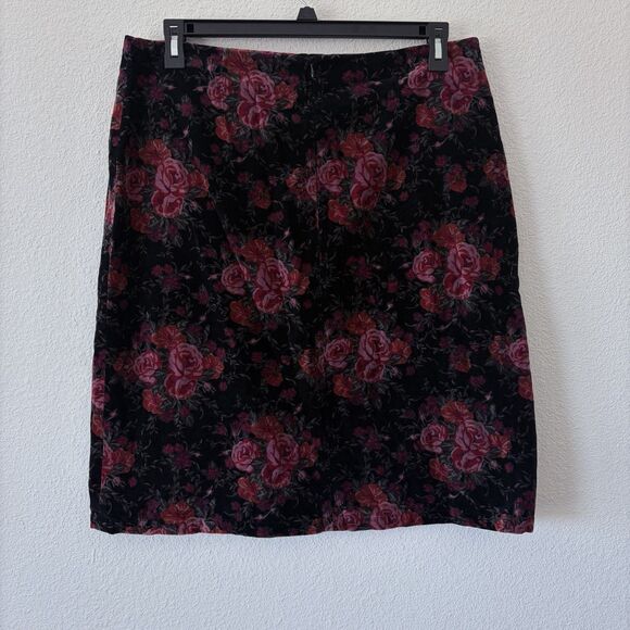 Dark Romantic Velvet Skirt Rose Floral Vintage H&M Mini Pencil Sz 18 Gothic - Picture 3 of 7
